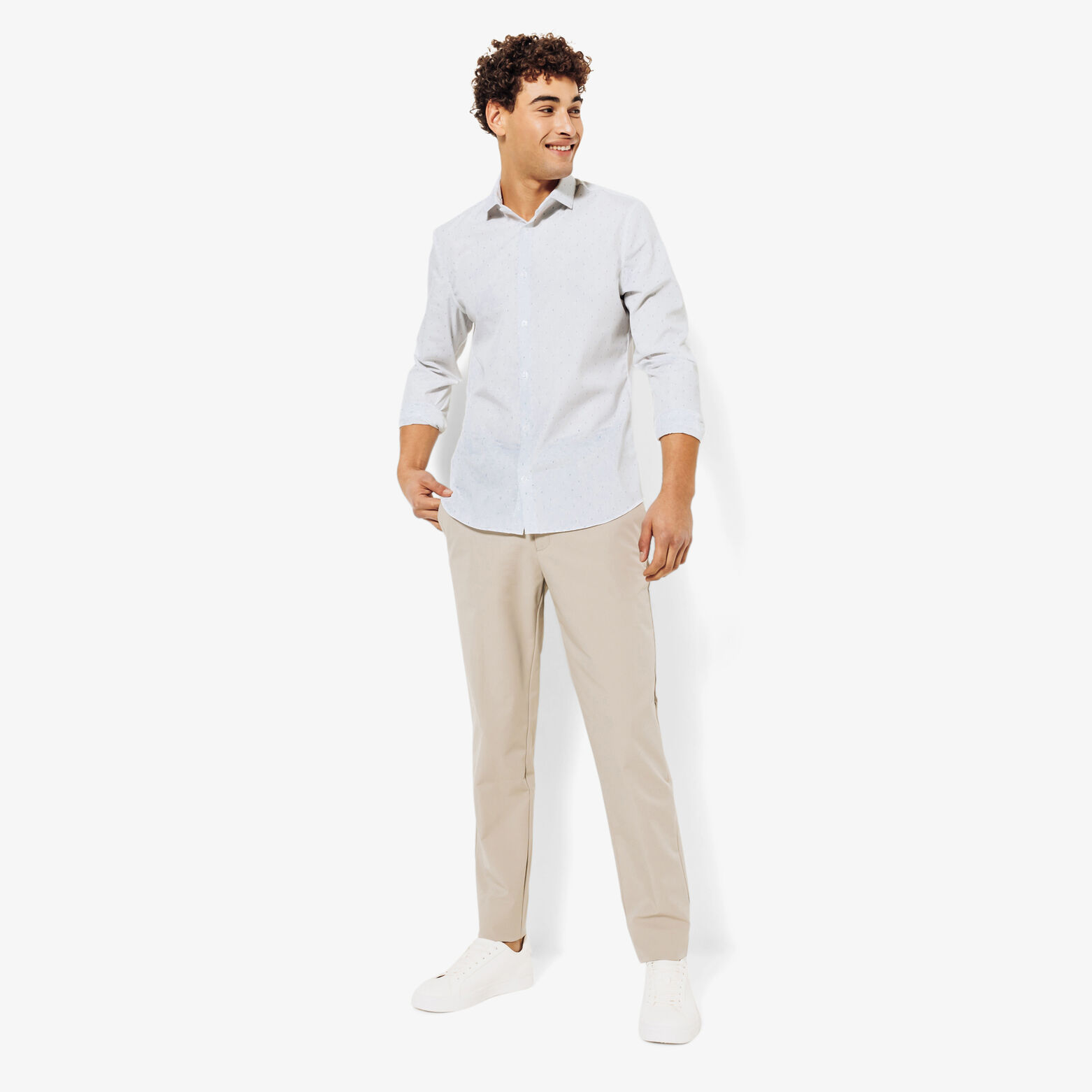 Slim hemd met microprint in katoen