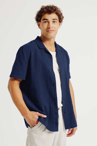 Chemisette en gaze de coton col requin