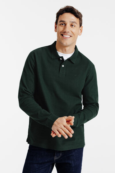 Polo manches longues piqu&eacute; uni
