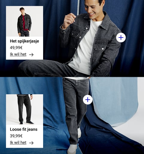 Heren denim: tussenjas & loose jeans zwart