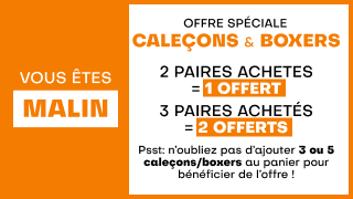 Vous êtes malin, offre spéciale caleçons & boxers. 2 achetées = 1 offert ou 3 achetées = 2 offerts